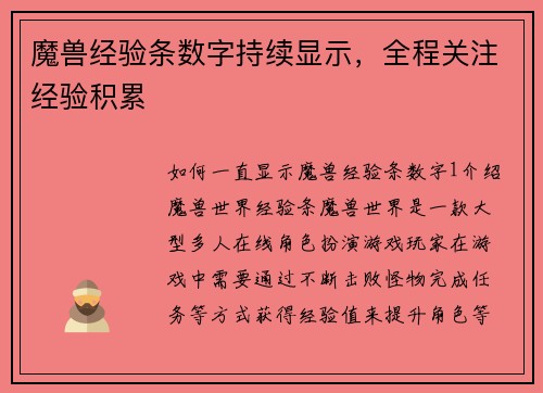 魔兽经验条数字持续显示，全程关注经验积累